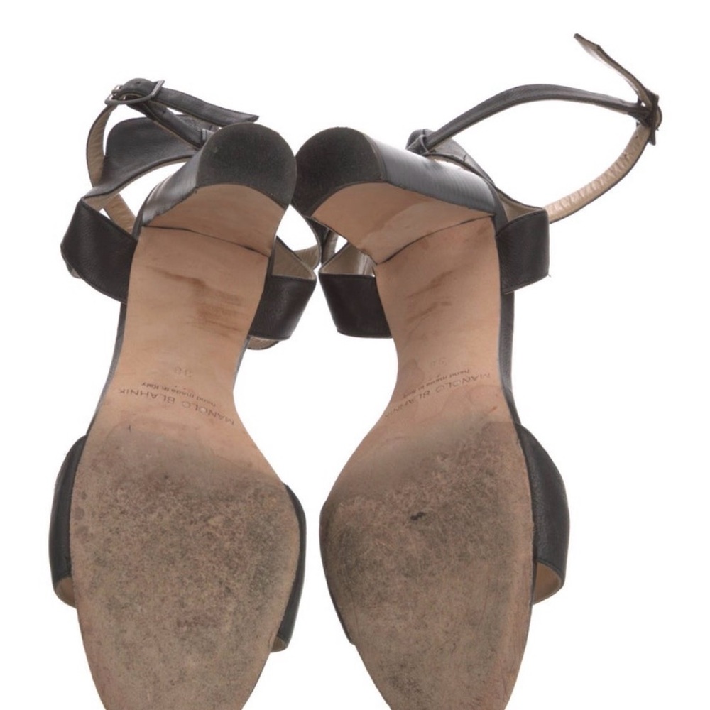 Manolo Blahnik Black Leather Strappy Heels - Picture 9 of 10